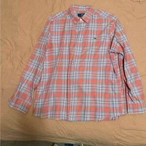 Vineyard Vines Coral and Blue Plaid Shirt